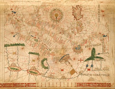 Provenza e Italia, da un atlante nautico, 1520 (inchiostro su pergamena) (dettaglio) da Giovanni Xenodocus da Corfu